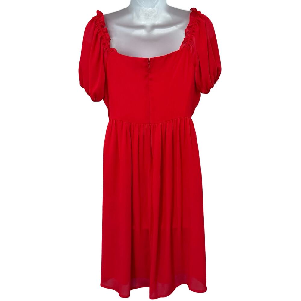 Tahari ASL Cherry Red Chiffon Short Puff Sleeve Notch Mini Dress size 8 NEW Tags - Picture 4 of 11